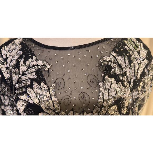 Vintage Silk Laurence Kazar Silk Art Deco Goddess Energy Beaded Party Dress - Picture 6 of 16